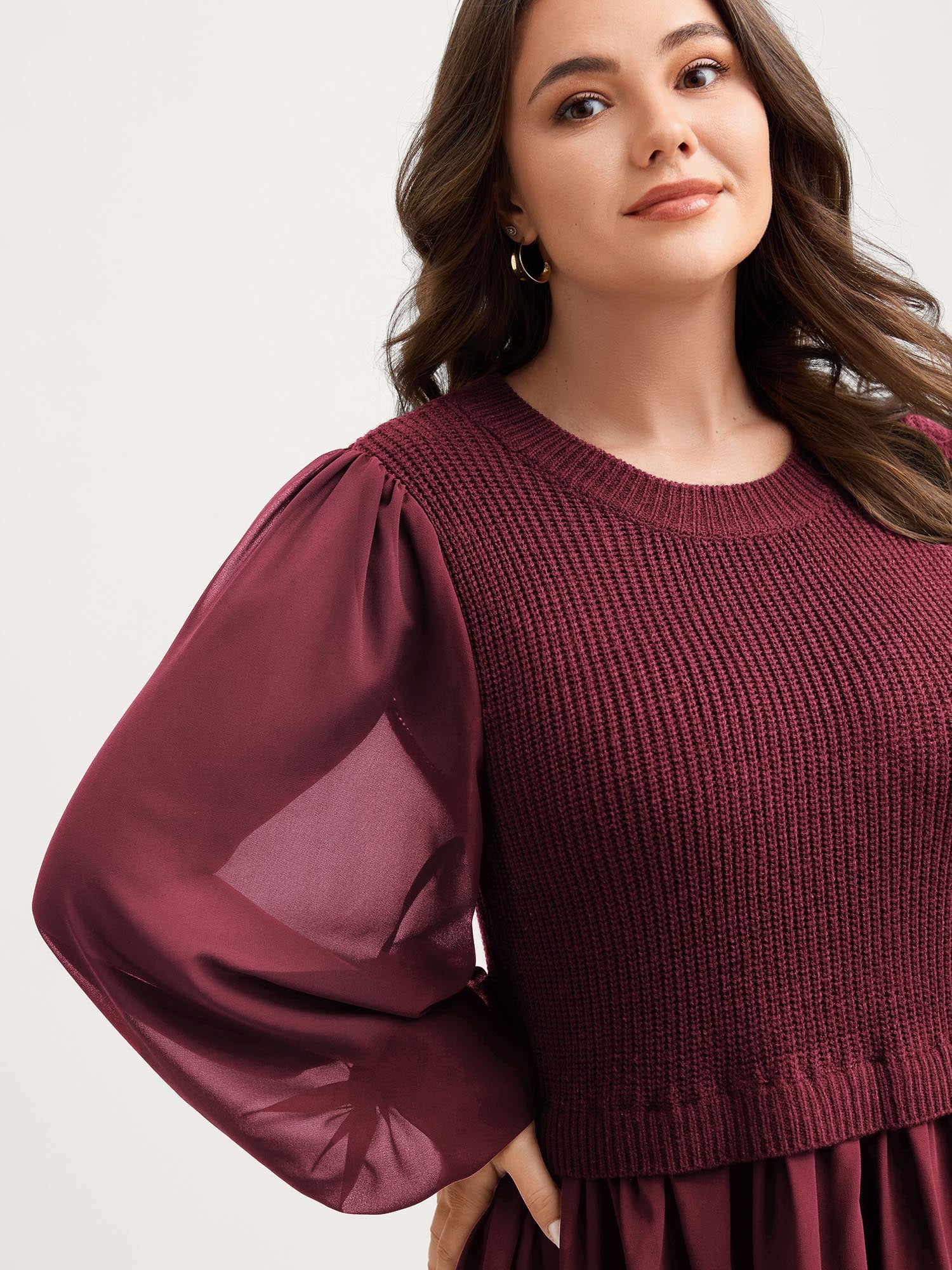 Balloon Sleeve Solid Twofer Sweater - Image 13