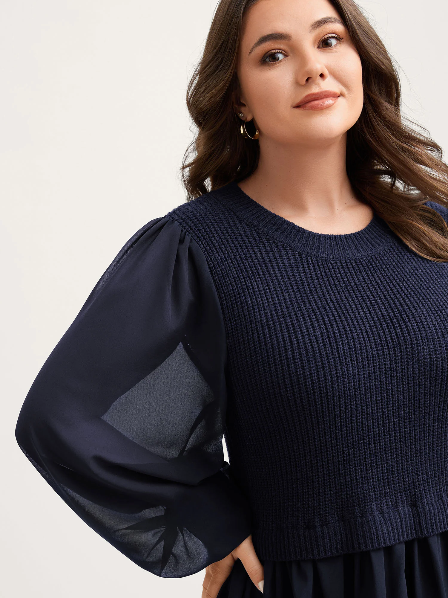 Balloon Sleeve Solid Twofer Sweater - Image 9