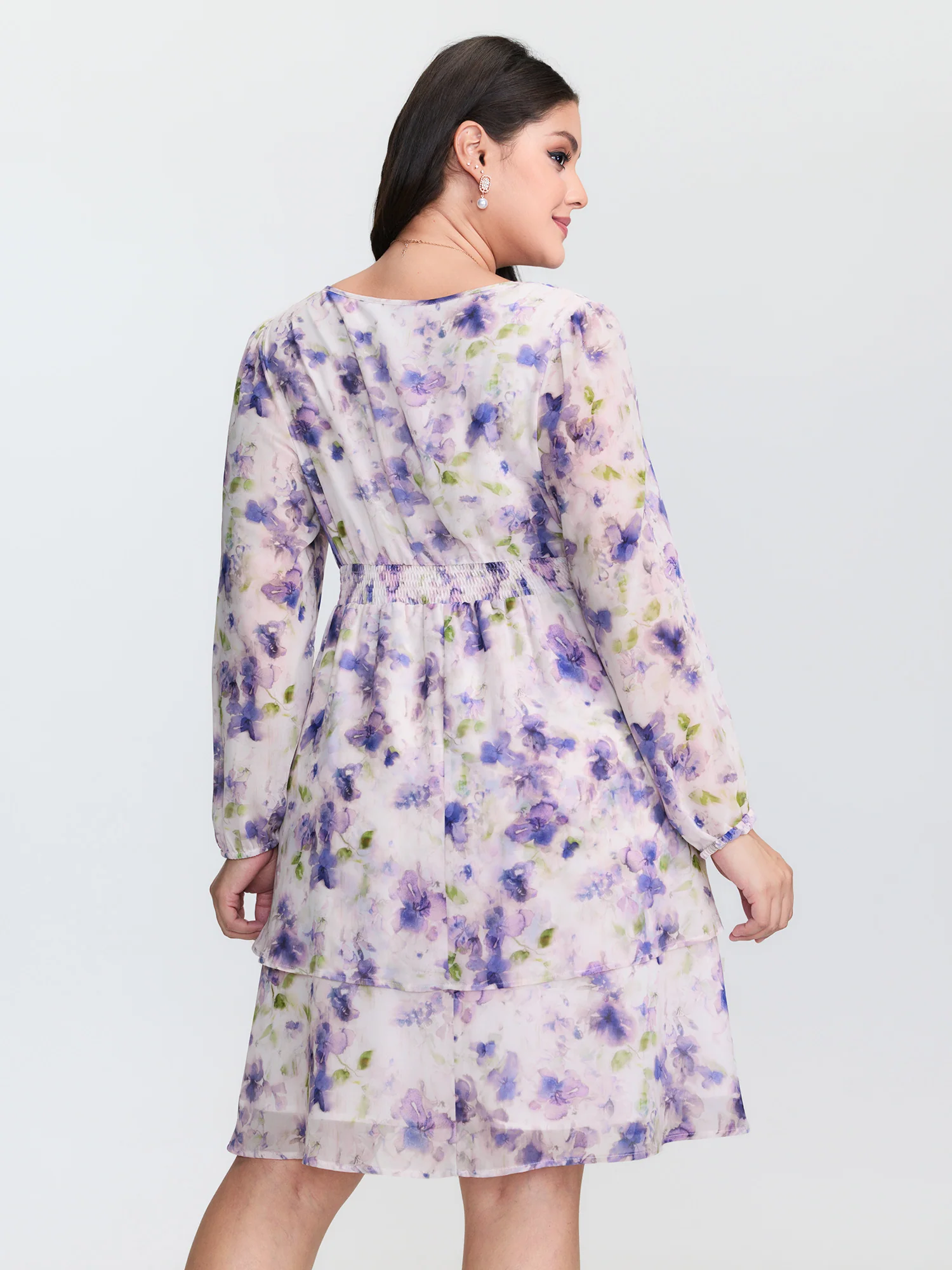 Artistic Floral Print Pleated Waist Mini Dress - Image 4