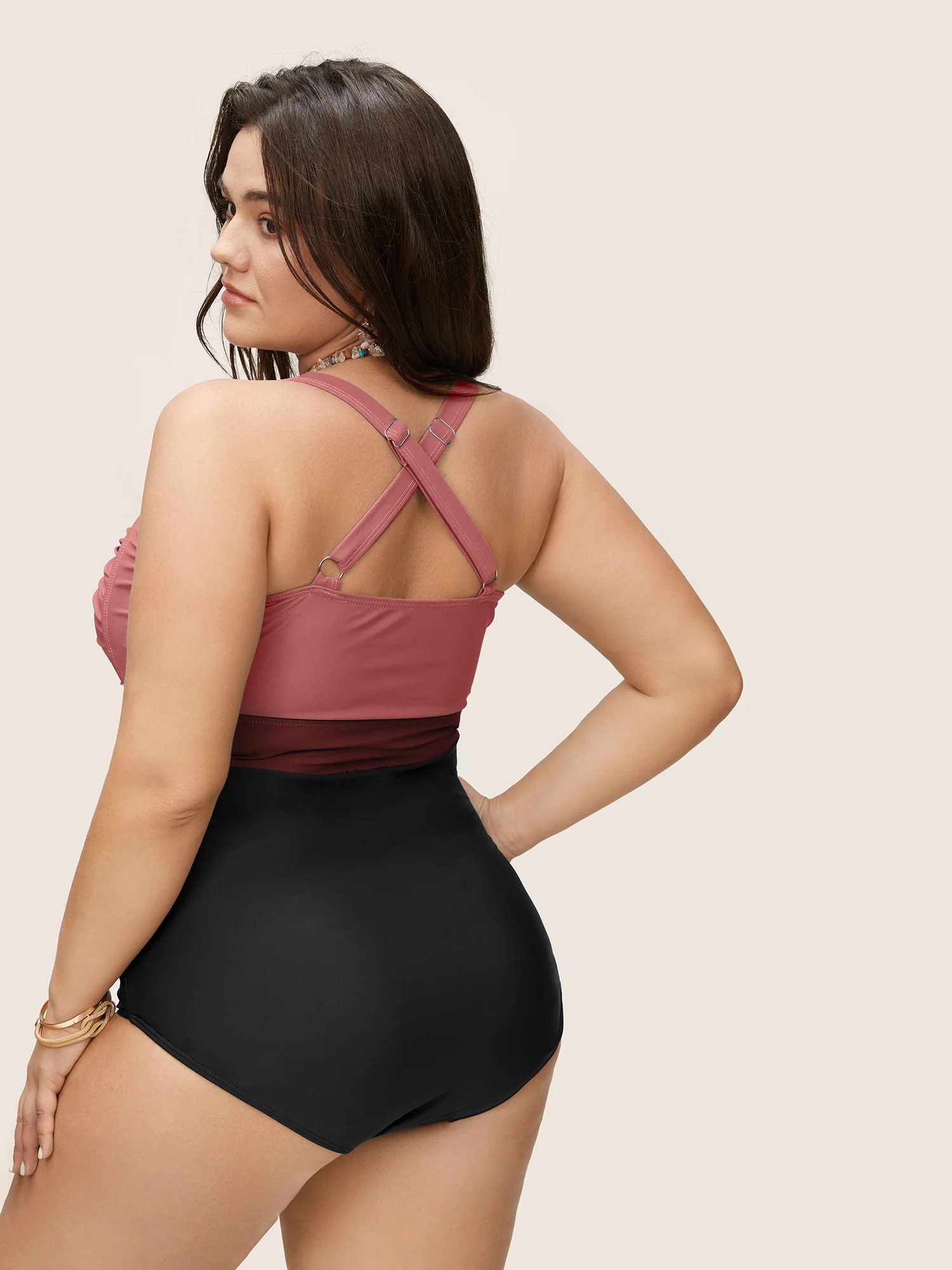 Contrast Twist Front Tummy-Control One Piece Swimsuit - Image 44
