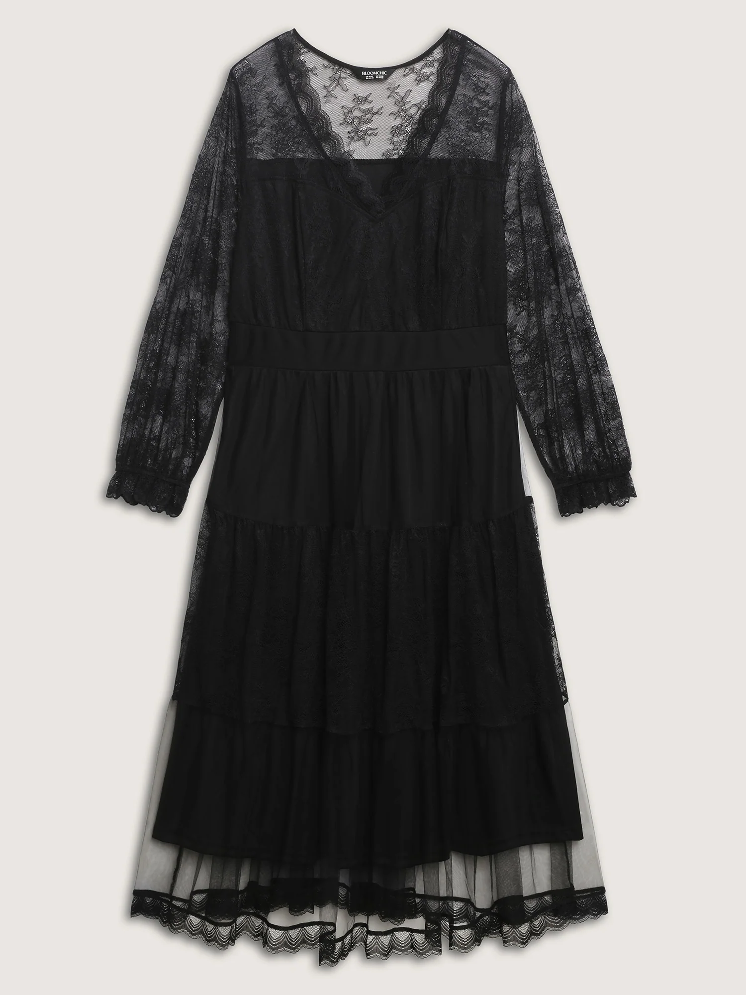 Sheer Lace Trim Stretchy Waist Midi Dress - Image 8